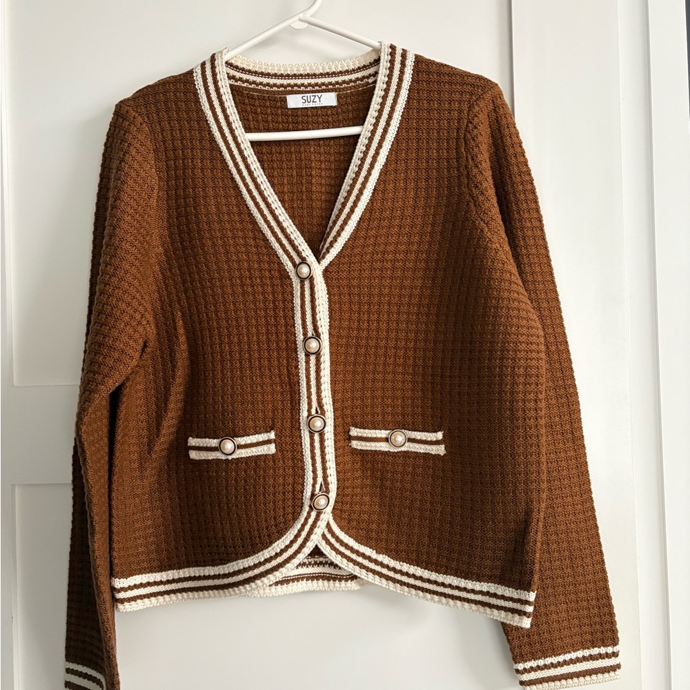 Suzy Shier Brown and Cream Cardigan NWOT